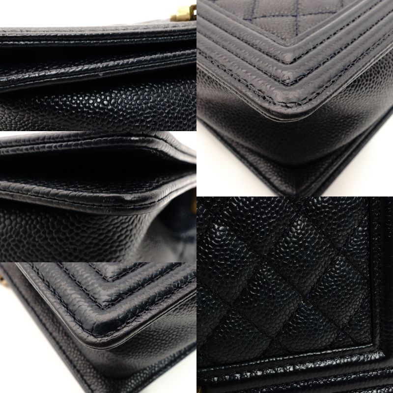 CHANEL Boy Chanel Caviar Leather Shoulder Bag in Navy with Gold Hardware and Chain Strap 7-5-324