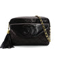 CHANEL Matelasse Lambskin Fringe Shoulder Bag Black Leather Black Decacoco Logo 7-6-141