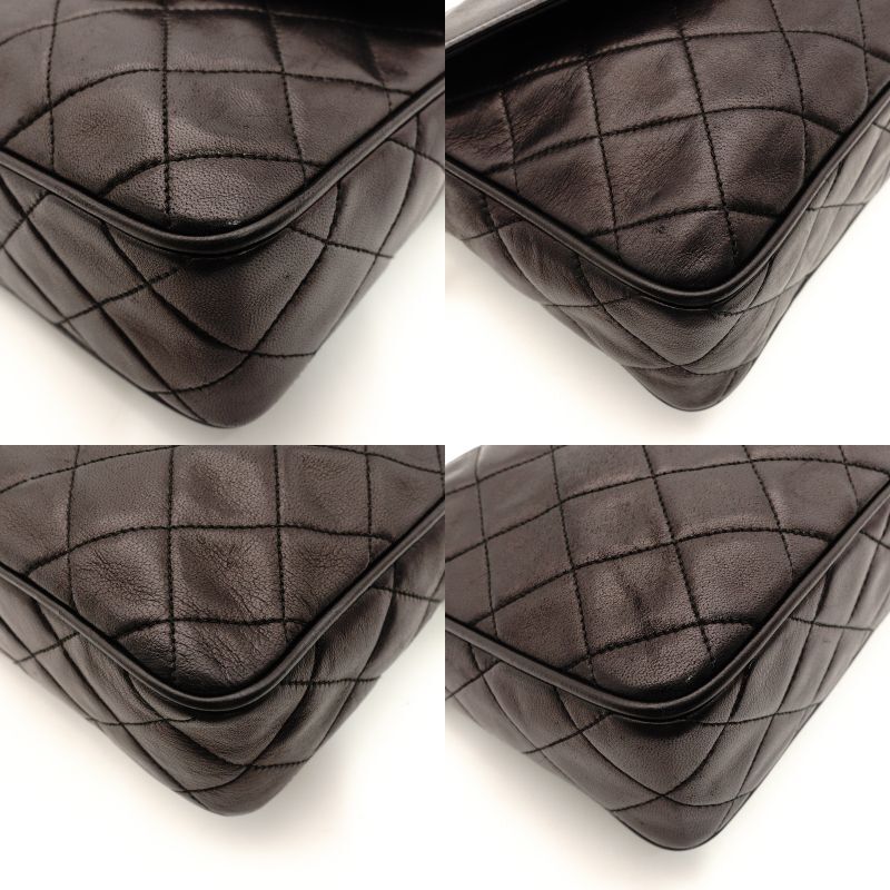 CHANEL Matelasse Lambskin Fringe Shoulder Bag Black Leather Black Decacoco Logo 7-6-141