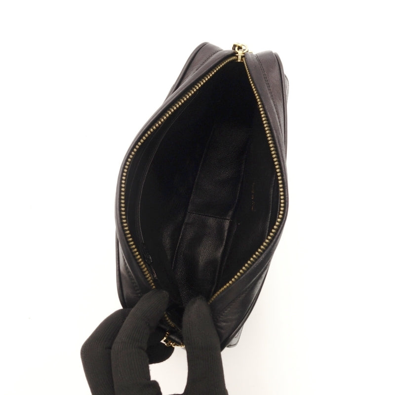 CHANEL Matelasse Lambskin Fringe Shoulder Bag Black Leather Black Decacoco Logo 7-6-141