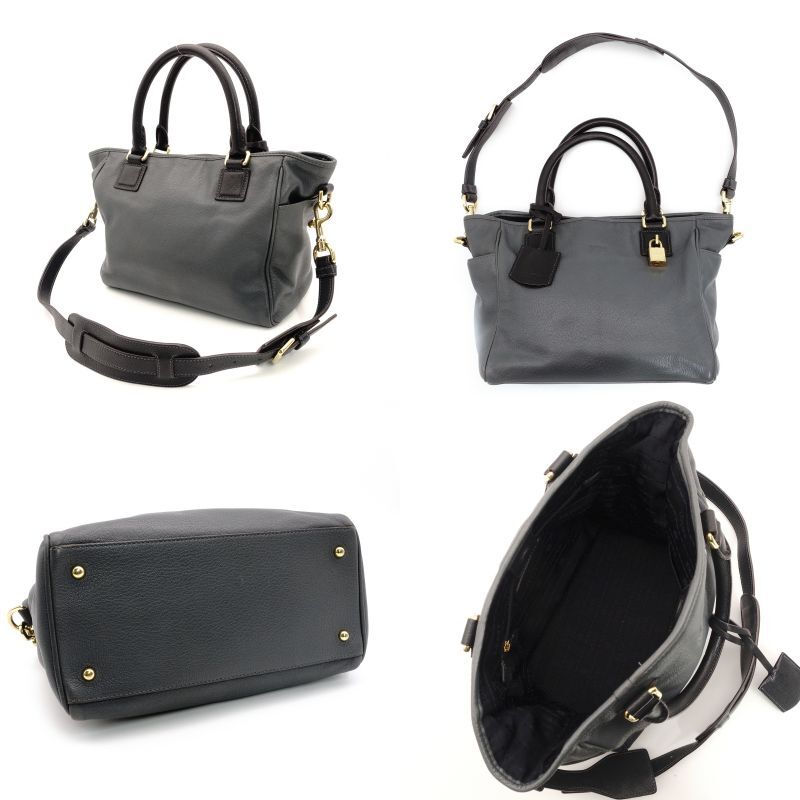 LOEWE Ame Handbag Gray Logo 2-Way Leather Shoulder Bag