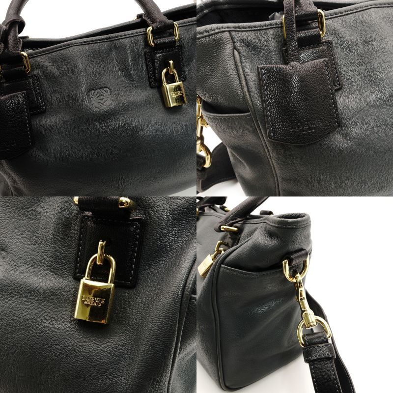 LOEWE Ame Handbag Gray Logo 2-Way Leather Shoulder Bag