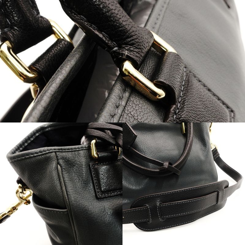 LOEWE Ame Handbag Gray Logo 2-Way Leather Shoulder Bag