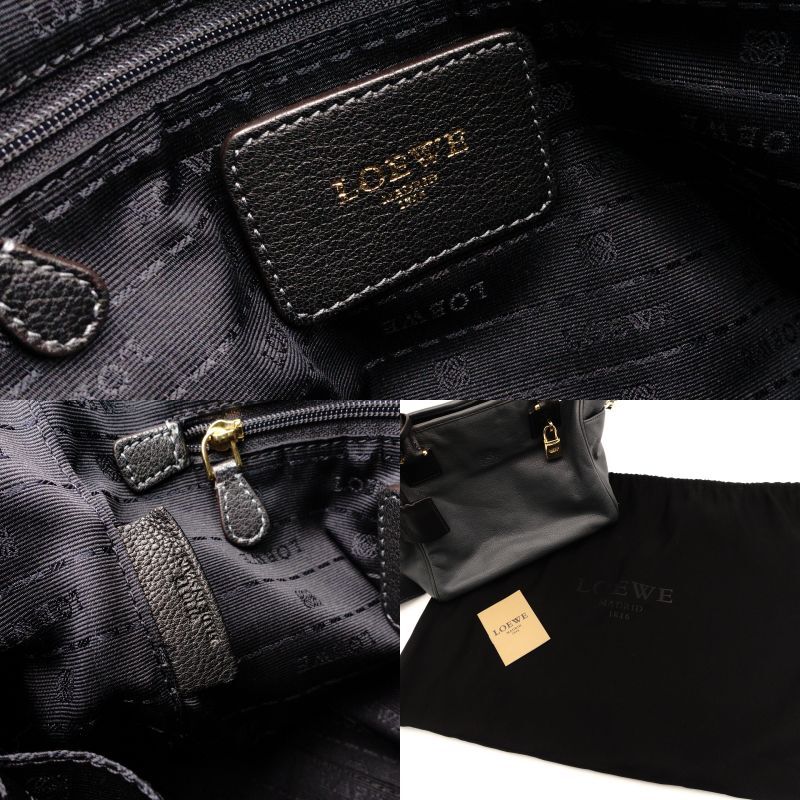 LOEWE Ame Handbag Gray Logo 2-Way Leather Shoulder Bag