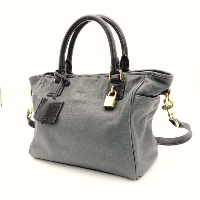 LOEWE Ame Handbag Gray Logo 2-Way Leather Shoulder Bag