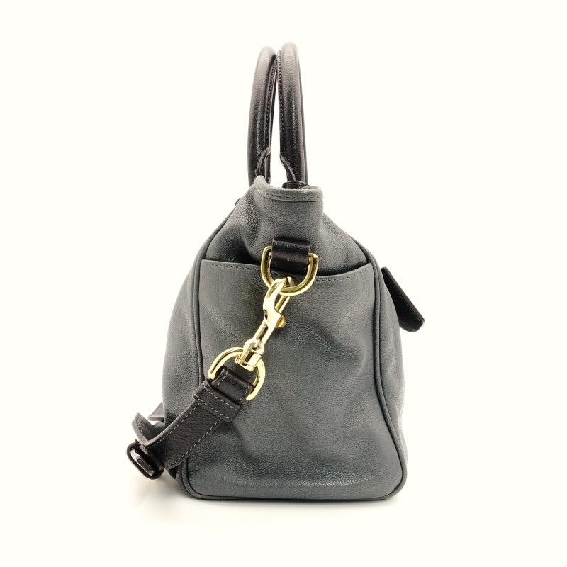 LOEWE Ame Handbag Gray Logo 2-Way Leather Shoulder Bag