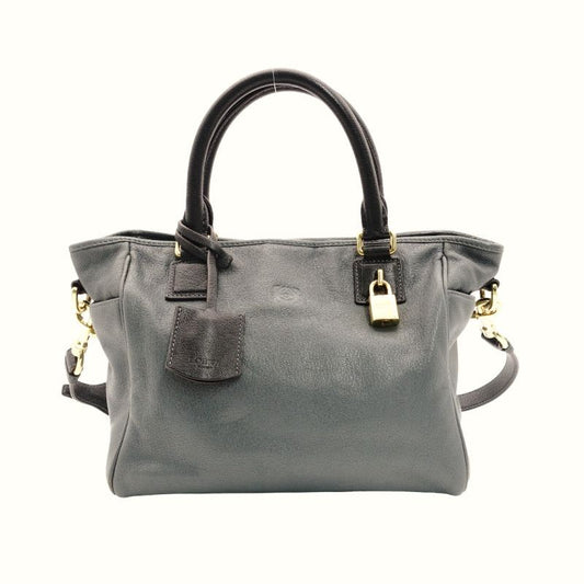 LOEWE Ame Handbag Gray Logo 2-Way Leather Shoulder Bag