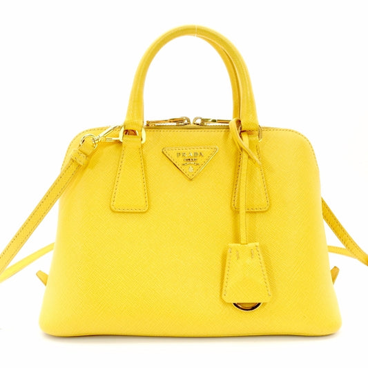 PRADA Handbag Saffiano 2-Way Leather Yellow Crossbody Bag Yellow