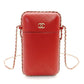 CHANEL Phone Holder Matresse Shoulder Bag Red Leather CC Logo Crossbody
