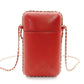 CHANEL Phone Holder Matresse Shoulder Bag Red Leather CC Logo Crossbody