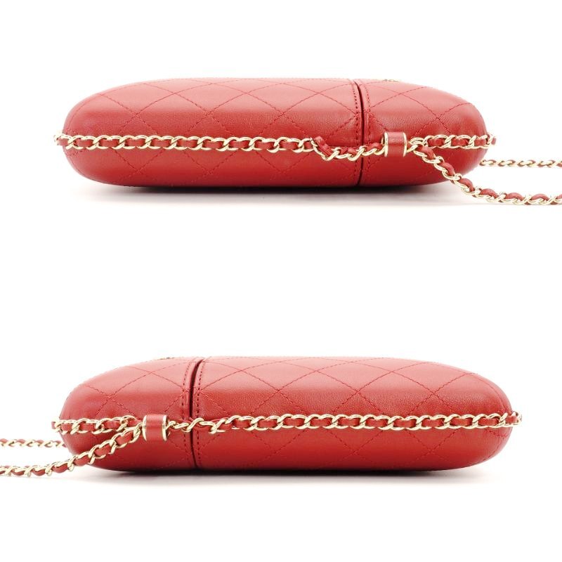 CHANEL Phone Holder Matresse Shoulder Bag Red Leather CC Logo Crossbody