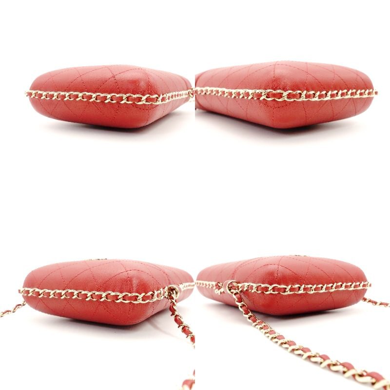 CHANEL Phone Holder Matresse Shoulder Bag Red Leather CC Logo Crossbody