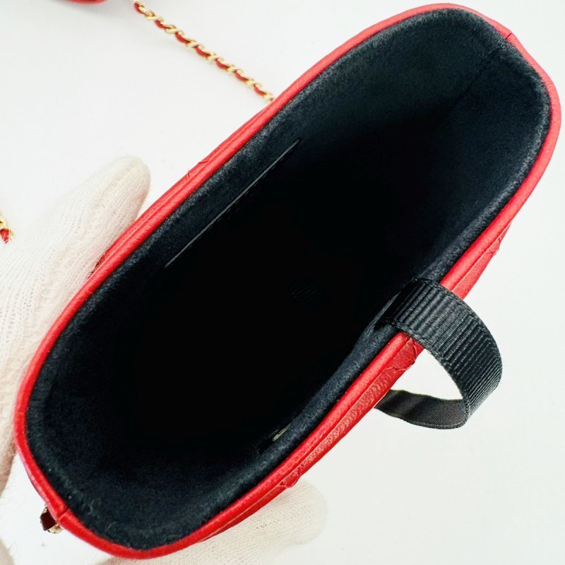 CHANEL Phone Holder Matresse Shoulder Bag Red Leather CC Logo Crossbody