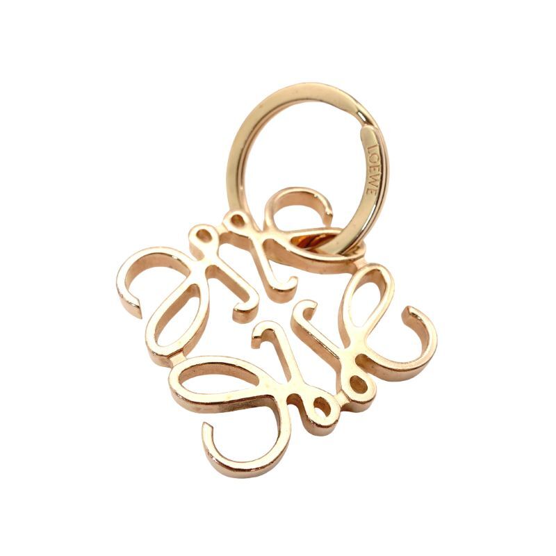 LOEWE Anagram Keyring Key Charm Pink Gold Logo 7-6-194