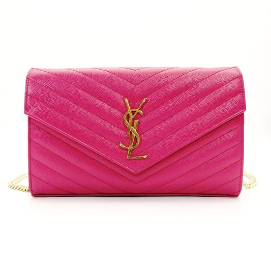 Saint Laurent YSL Chain Shoulder Bag Pink Leather Logo