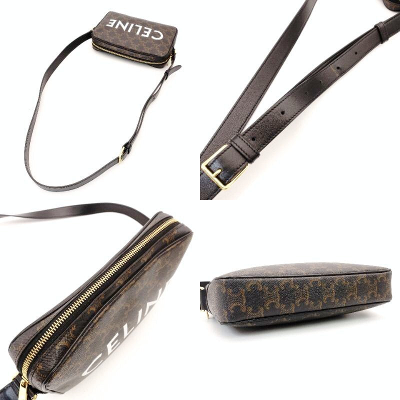 Céline CELINE Triomphe Messenger Shoulder Bag Brown Brown Leather PVC 7-3-303