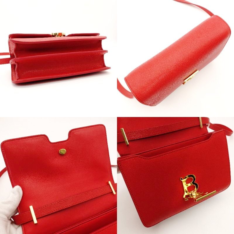 BURBERRY Shoulder Bag Red TB Logo Leather with Gold Hardware