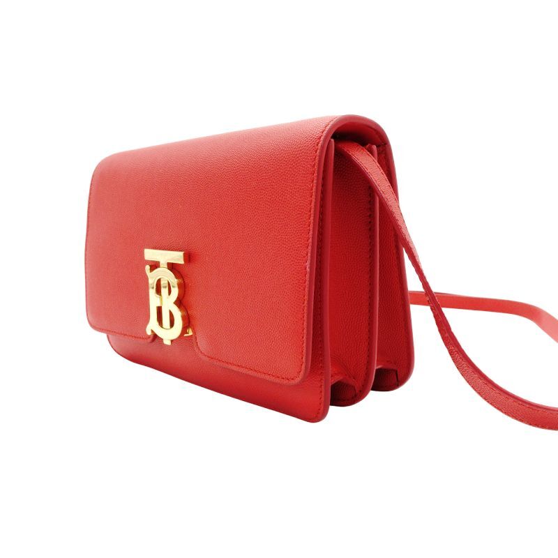 BURBERRY Shoulder Bag Red TB Logo Leather with Gold Hardware