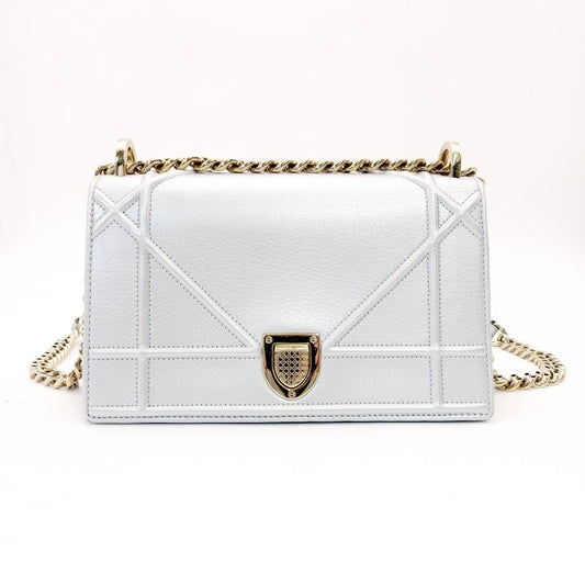 DIOR Diorama Silver Chain Shoulder Bag Leather Gold Hardware