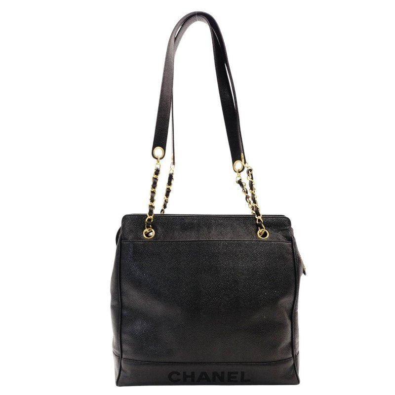 CHANEL Caviar Skin Chain Tote Bag Black 4 Series Shoulder 7-8-393