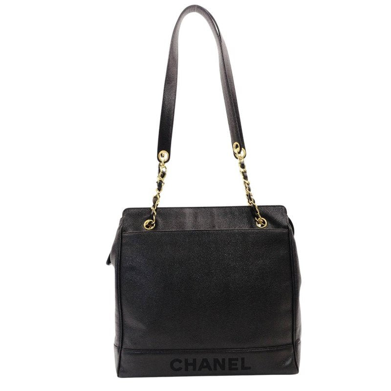 CHANEL Caviar Skin Chain Tote Bag Black 4 Series Shoulder 7-8-393