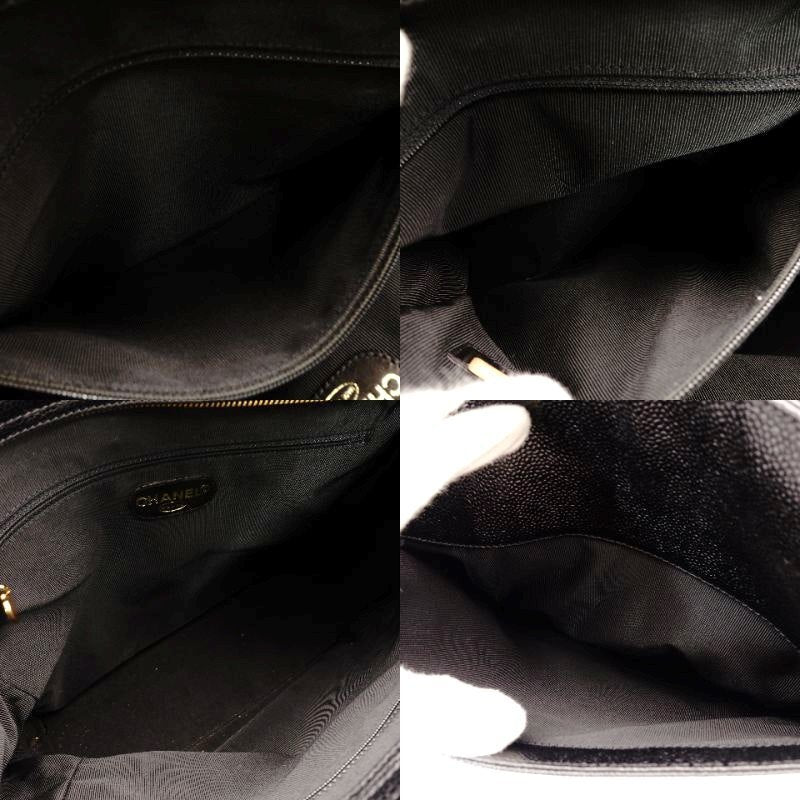 CHANEL Caviar Skin Chain Tote Bag Black 4 Series Shoulder 7-8-393
