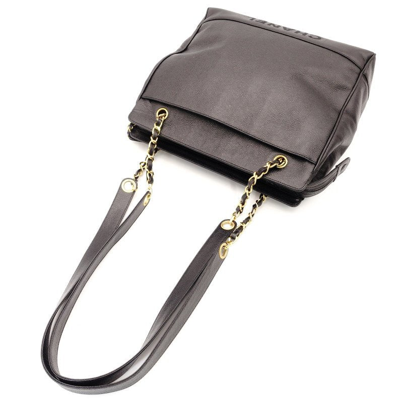 CHANEL Caviar Skin Chain Tote Bag Black 4 Series Shoulder 7-8-393