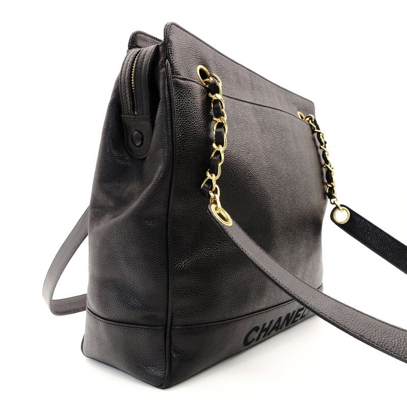 CHANEL Caviar Skin Chain Tote Bag Black 4 Series Shoulder 7-8-393