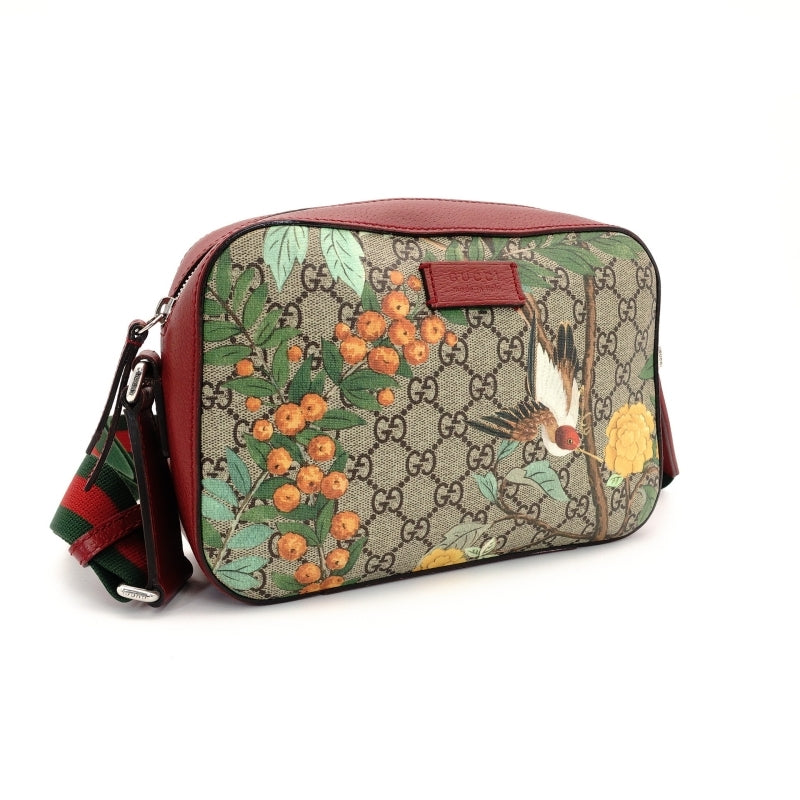 GUCCI Tian GG Supreme Shoulder Bag Camera Bag Crossbody PVC Beige Red 7-8-592