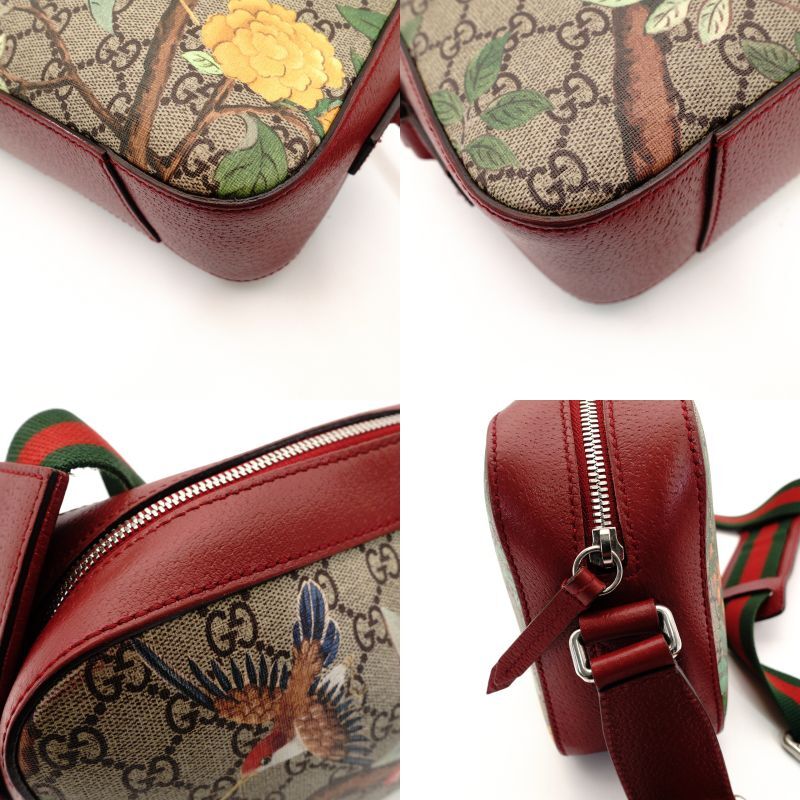 GUCCI Tian GG Supreme Shoulder Bag Camera Bag Crossbody PVC Beige Red 7-8-592
