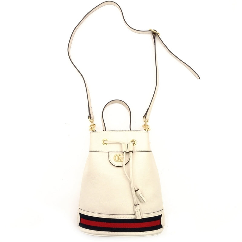 GUCCI Shoulder Bag White GG Logo Leather Crossbody White 2-Way 7-9-148