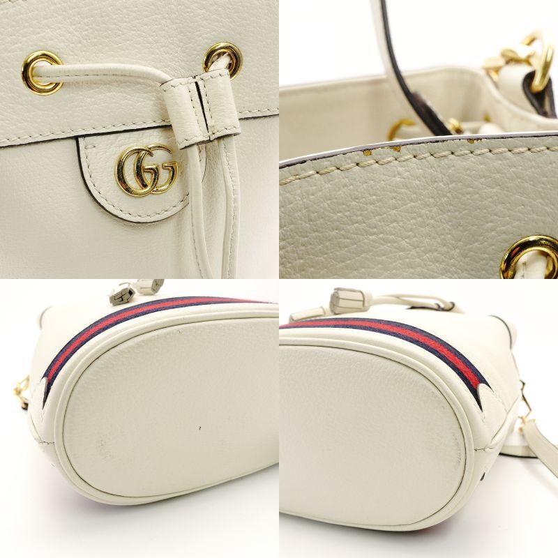 GUCCI Shoulder Bag White GG Logo Leather Crossbody White 2-Way 7-9-148