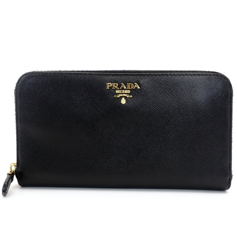 PRADA Long Wallet Saffiano Black Leather Wallet Black Leather Logo In Box 7-6-443