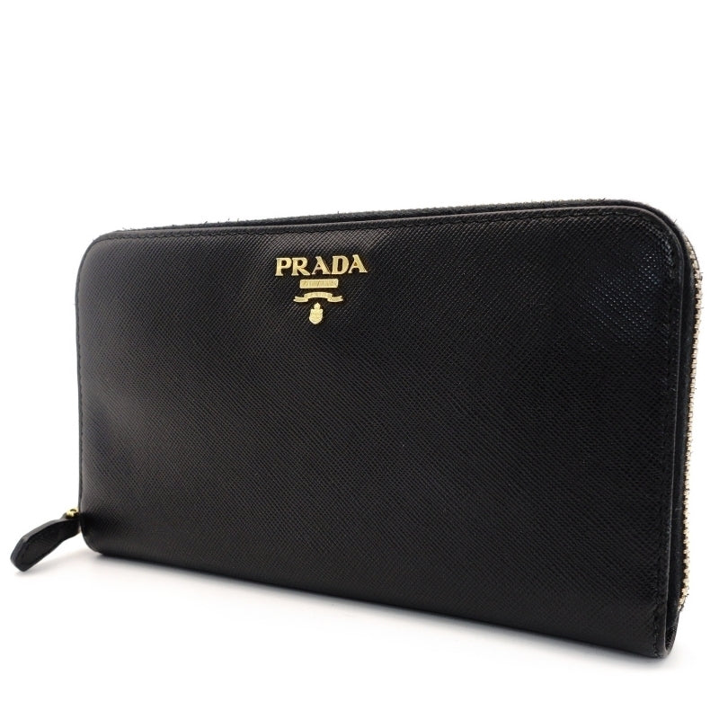 PRADA Long Wallet Saffiano Black Leather Wallet Black Leather Logo In Box 7-6-443