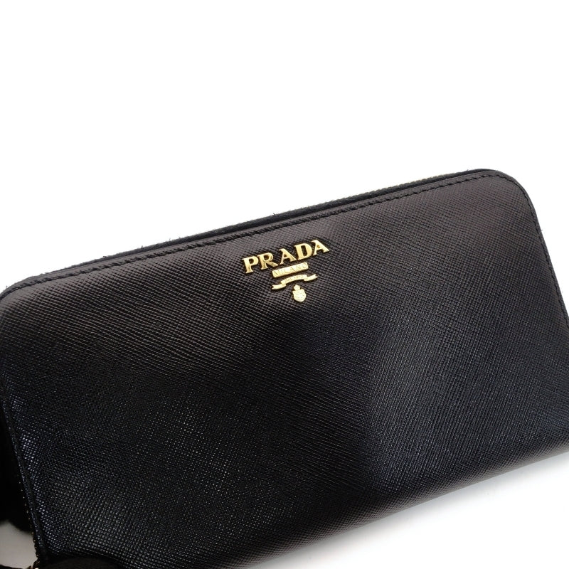 PRADA Long Wallet Saffiano Black Leather Wallet Black Leather Logo In Box 7-6-443