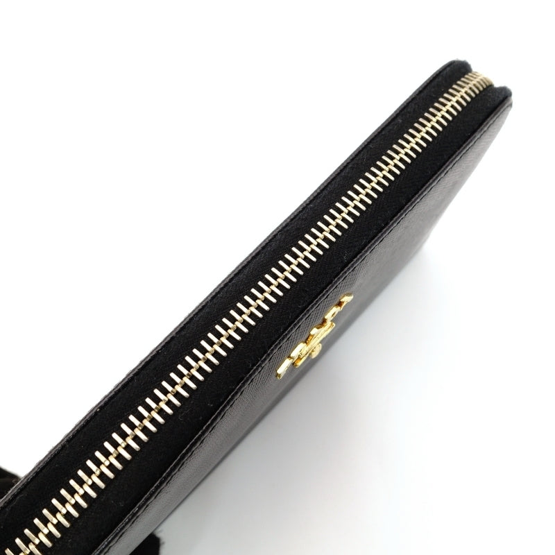 PRADA Long Wallet Saffiano Black Leather Wallet Black Leather Logo In Box 7-6-443