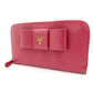PRADA Long Wallet Saffiano 1MH132 Pink Leather Wallet with Ribbon 7-7-329