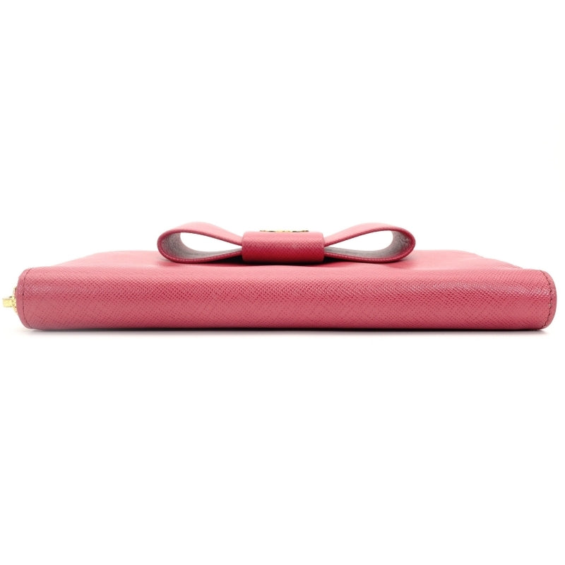 PRADA Long Wallet Saffiano 1MH132 Pink Leather Wallet with Ribbon 7-7-329