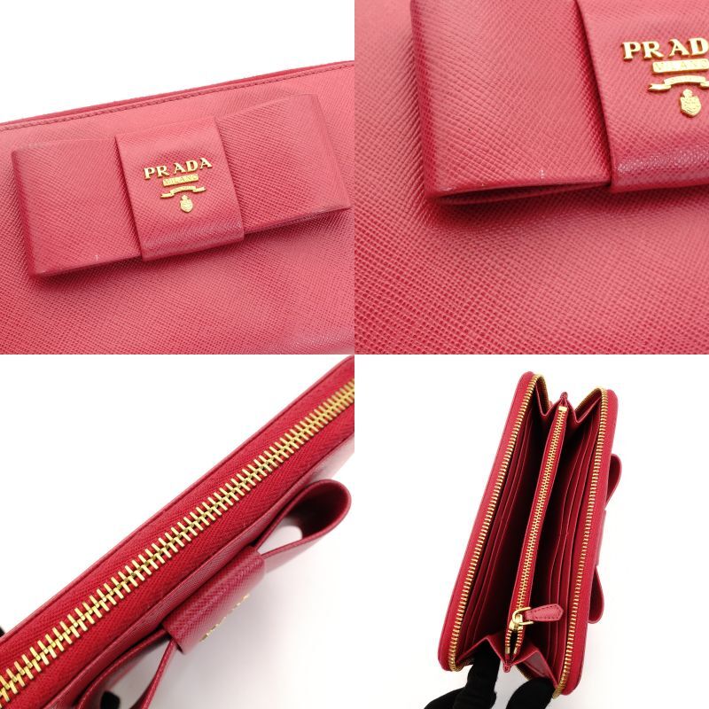 PRADA Long Wallet Saffiano 1MH132 Pink Leather Wallet with Ribbon 7-7-329