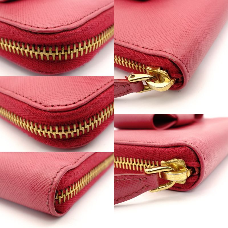 PRADA Long Wallet Saffiano 1MH132 Pink Leather Wallet with Ribbon 7-7-329