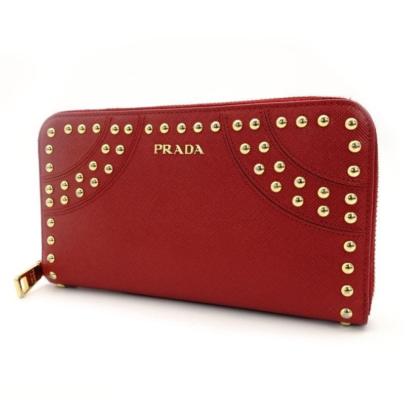 PRADA Long Wallet Saffiano Red Leather Red Studs Wallet 7-7-518