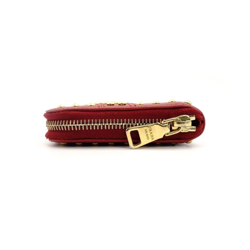 PRADA Long Wallet Saffiano Red Leather Red Studs Wallet 7-7-518