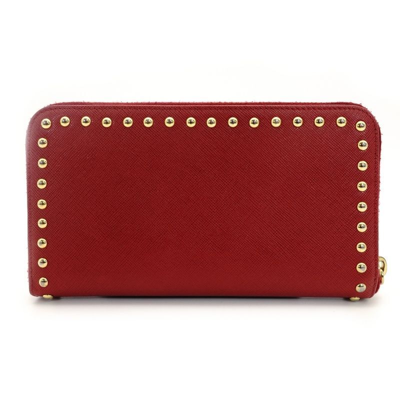 PRADA Long Wallet Saffiano Red Leather Red Studs Wallet 7-7-518