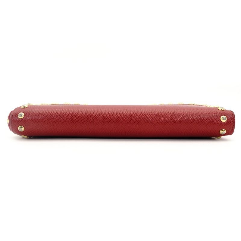 PRADA Long Wallet Saffiano Red Leather Red Studs Wallet 7-7-518