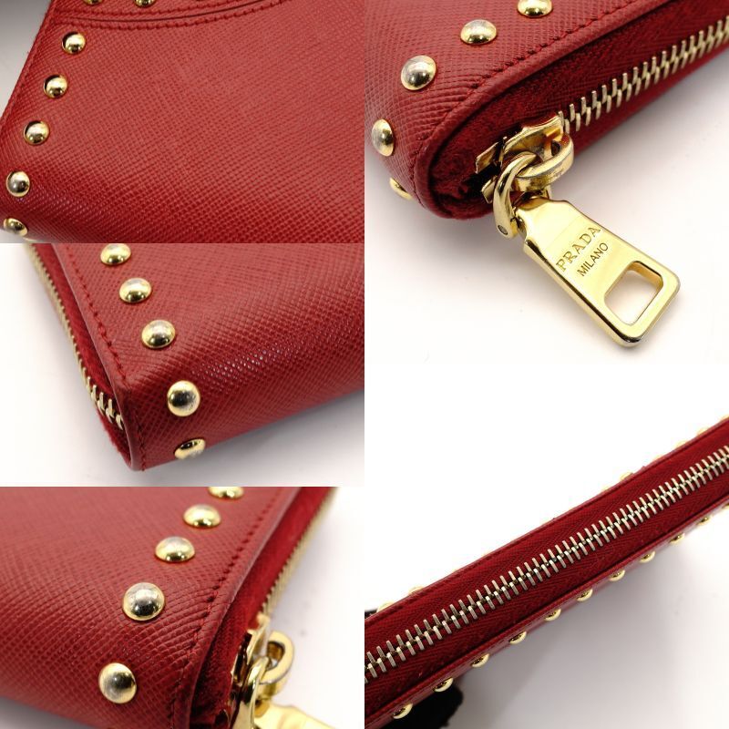 PRADA Long Wallet Saffiano Red Leather Red Studs Wallet 7-7-518