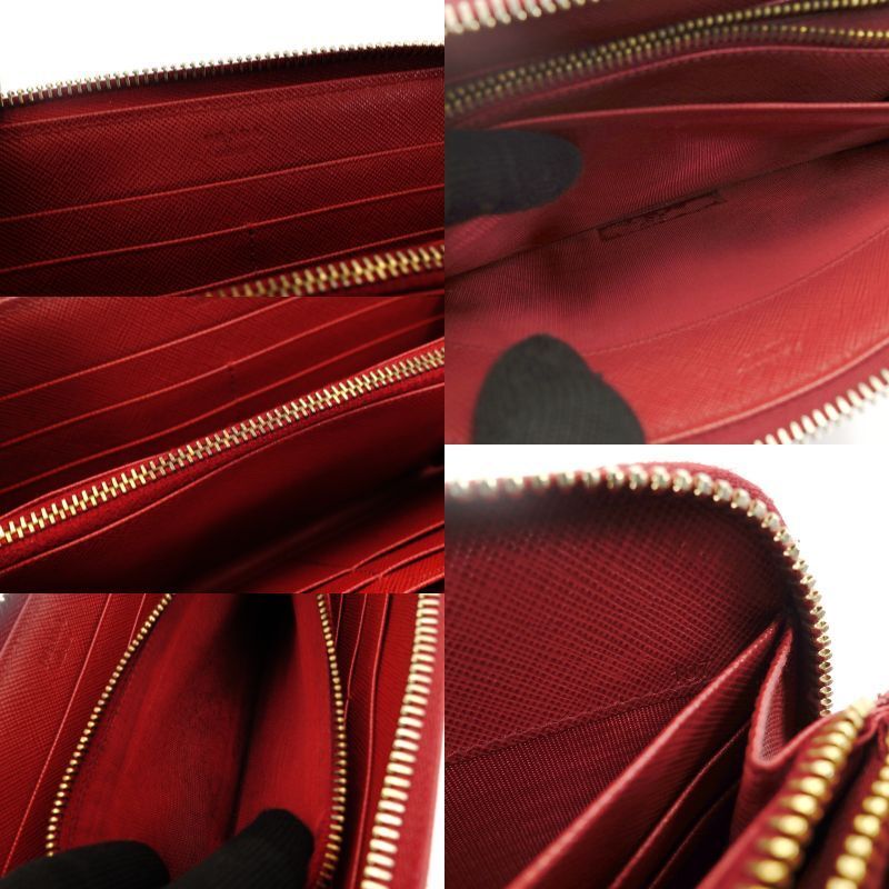 PRADA Long Wallet Saffiano Red Leather Red Studs Wallet 7-7-518