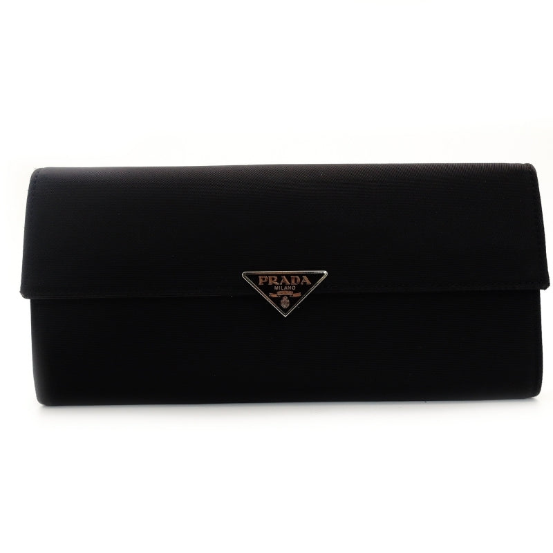 PRADA Long Wallet Nylon Black Saffiano Leather Wallet 7-8-187