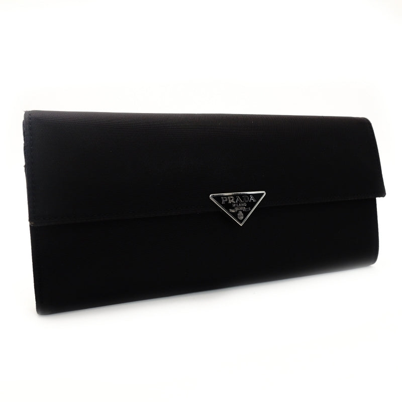 PRADA Long Wallet Nylon Black Saffiano Leather Wallet 7-8-187