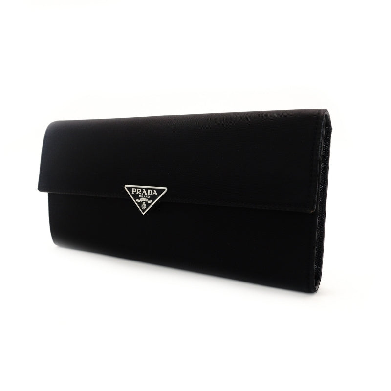 PRADA Long Wallet Nylon Black Saffiano Leather Wallet 7-8-187