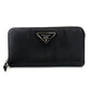PRADA Long Wallet Saffiano Black Leather Wallet Black Triangle Logo With Box 7-8-191